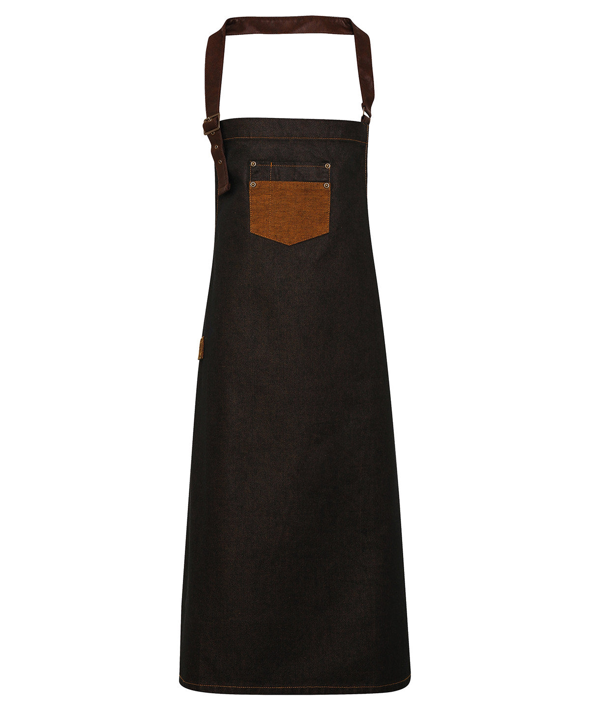 Division waxed-look denim bib apron with faux leather