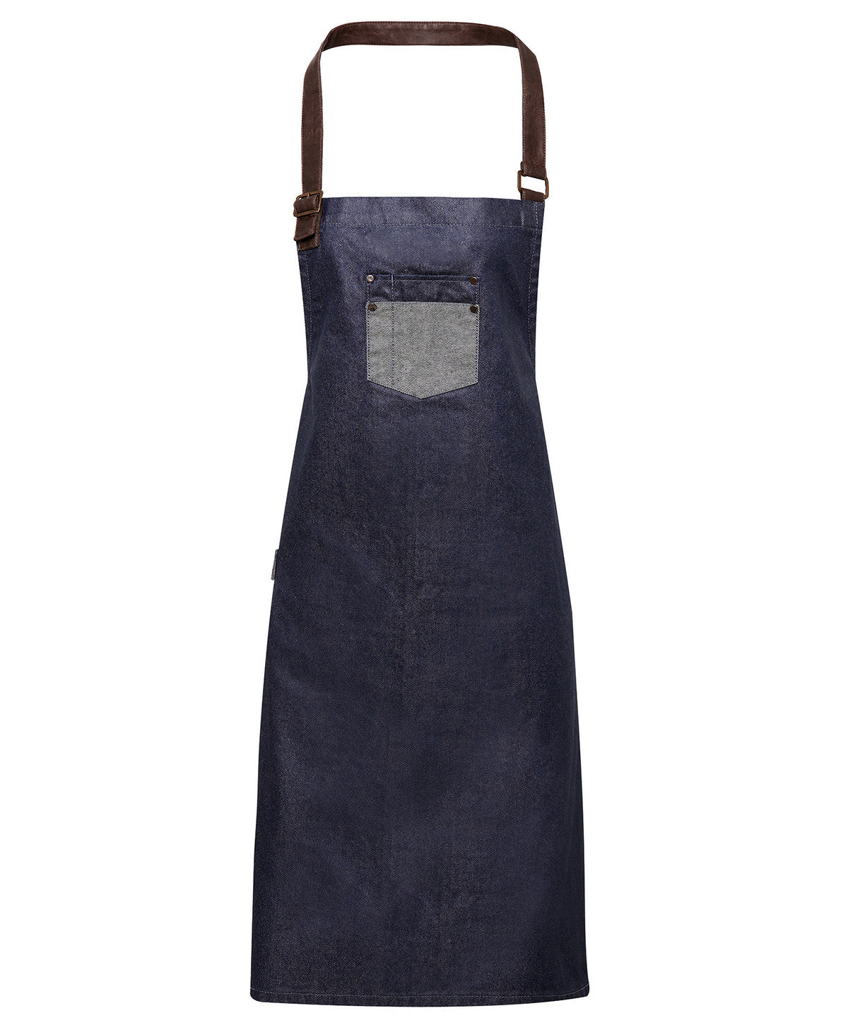 Division waxed-look denim bib apron with faux leather