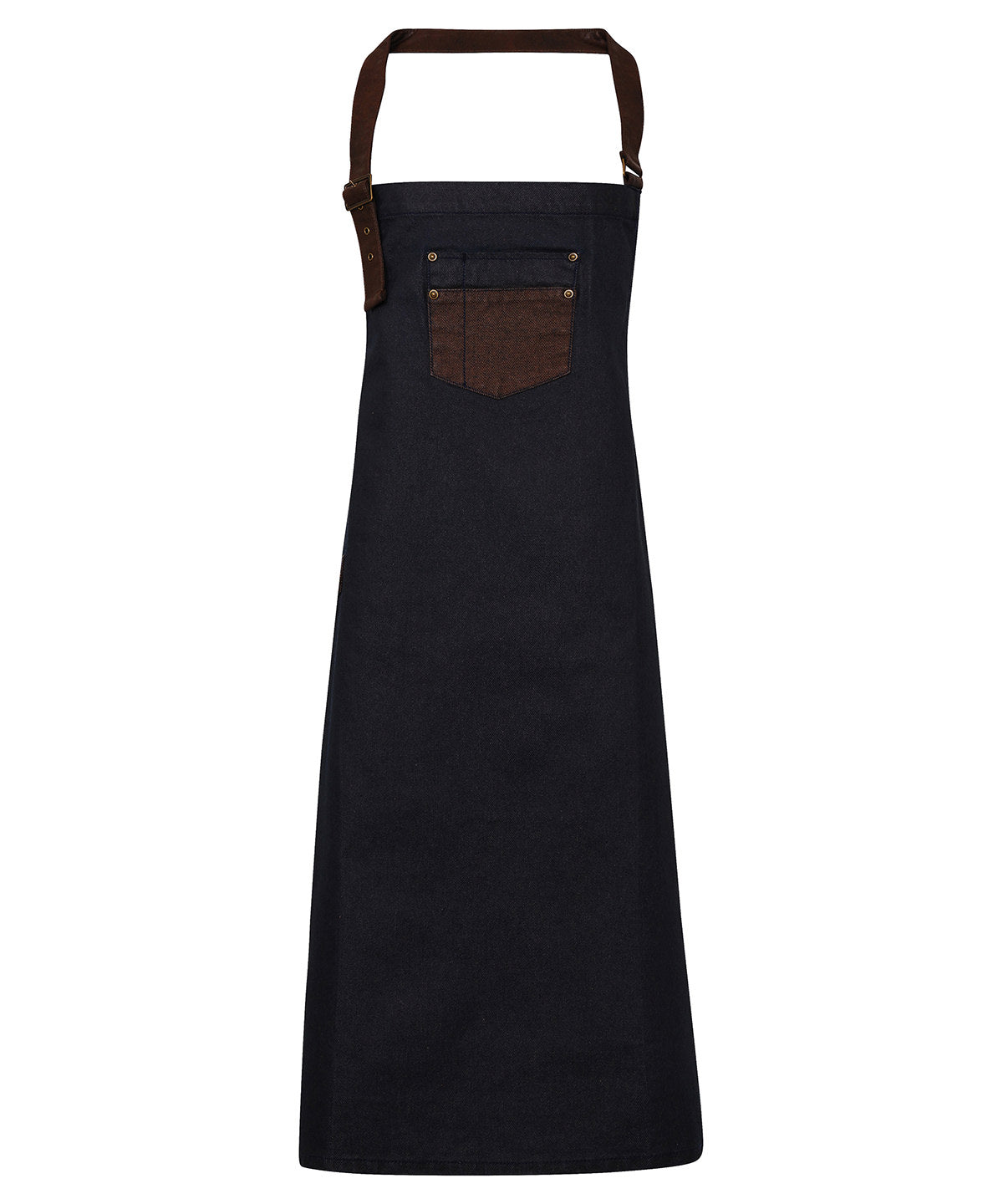 Division waxed-look denim bib apron with faux leather