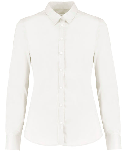 Kustom Kit - Chemise Oxford extensible à manches longues pour femme (coupe ajustée) - Blanc - Ajoutez votre design/logo