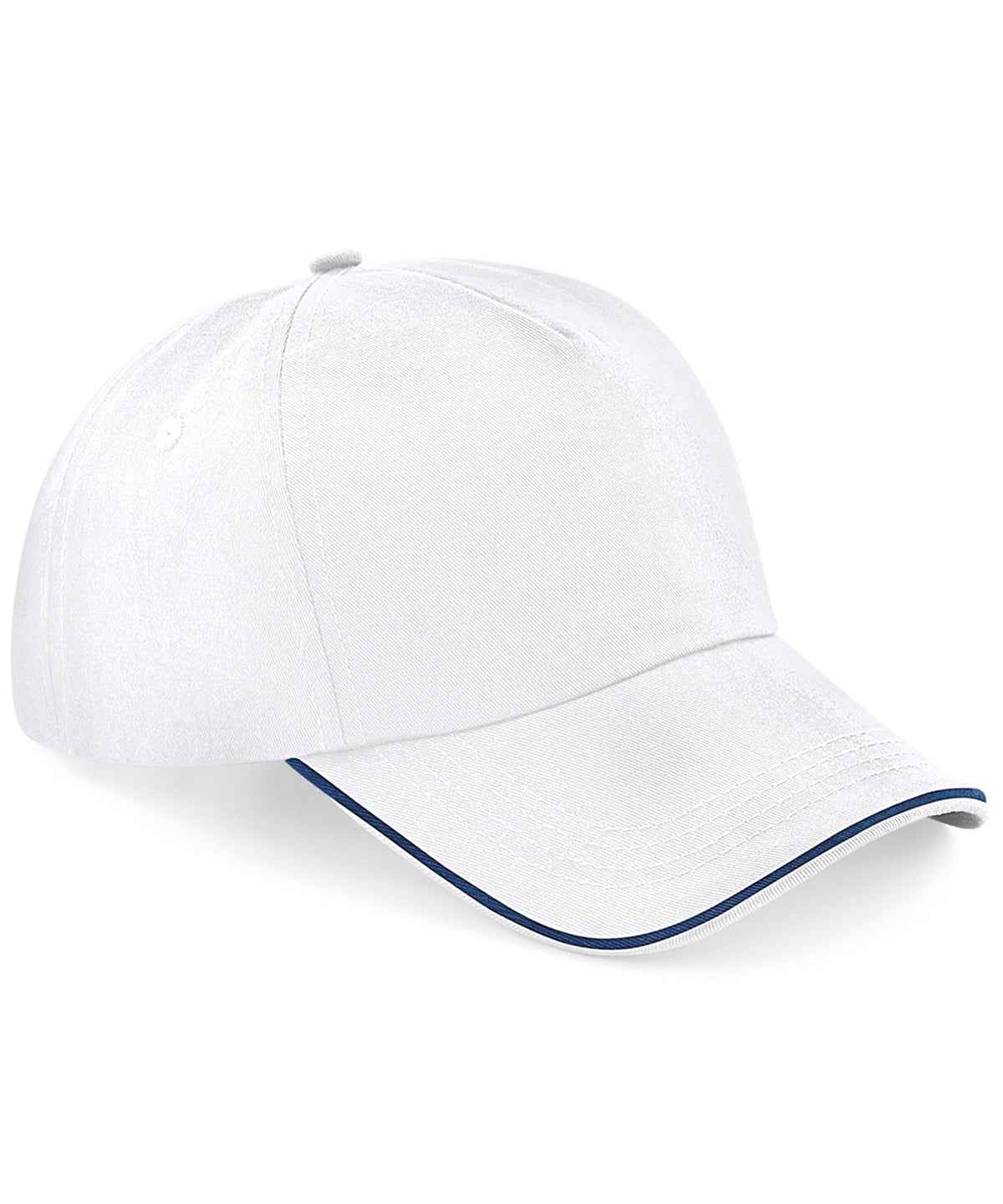 Beechfield - Authentic 5-panel cap - piped peak - White/French Navy - Add Your Design/Logo
