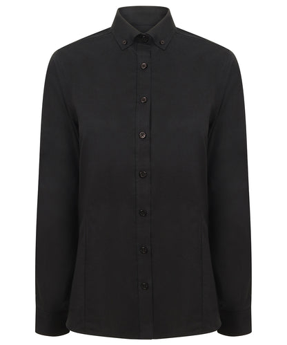 Henbury - Women's modern long sleeve Oxford shirt - Black - Add Your Design/Logo