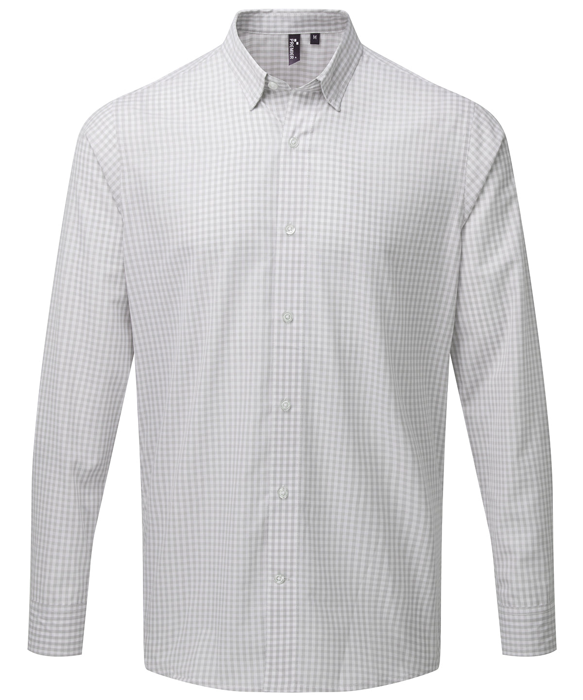 Premier - Chemise à manches longues à carreaux Maxton - Argent/Blanc - Ajoutez votre design/logo