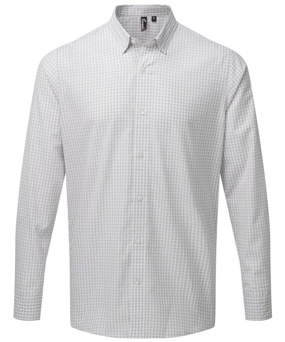 Premier - Chemise à manches longues à carreaux Maxton - Argent/Blanc - Ajoutez votre design/logo