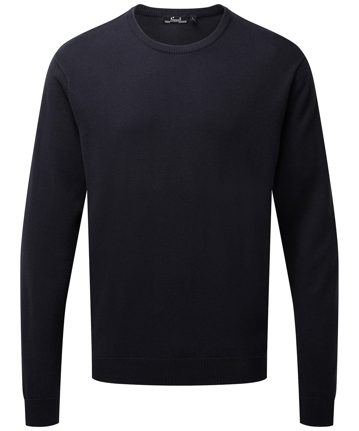 Premier - Pull ras du cou en maille riche en coton - Bleu marine - Ajoutez votre design/logo