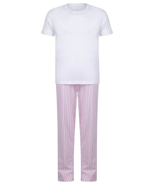 Towel City - Kids long pyjamas - White/Pink/White Stripe - Add Your Design/Logo