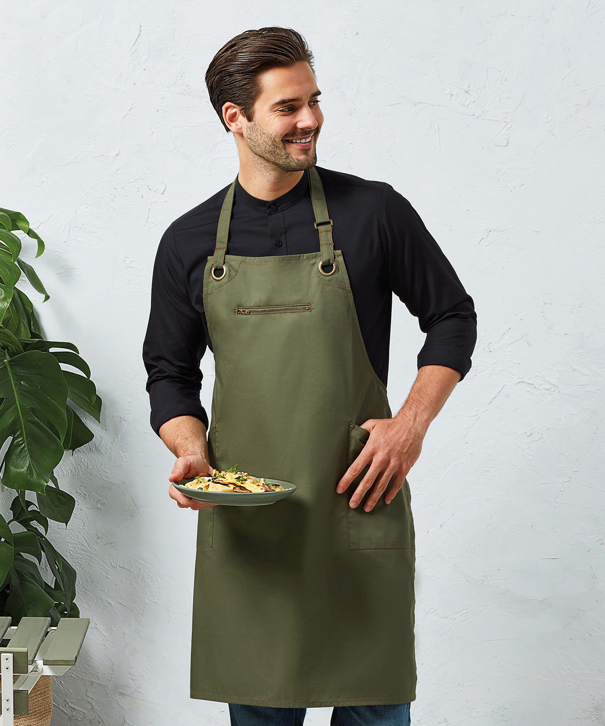 ‘Barley’ Contrast Stitch Bib Apron