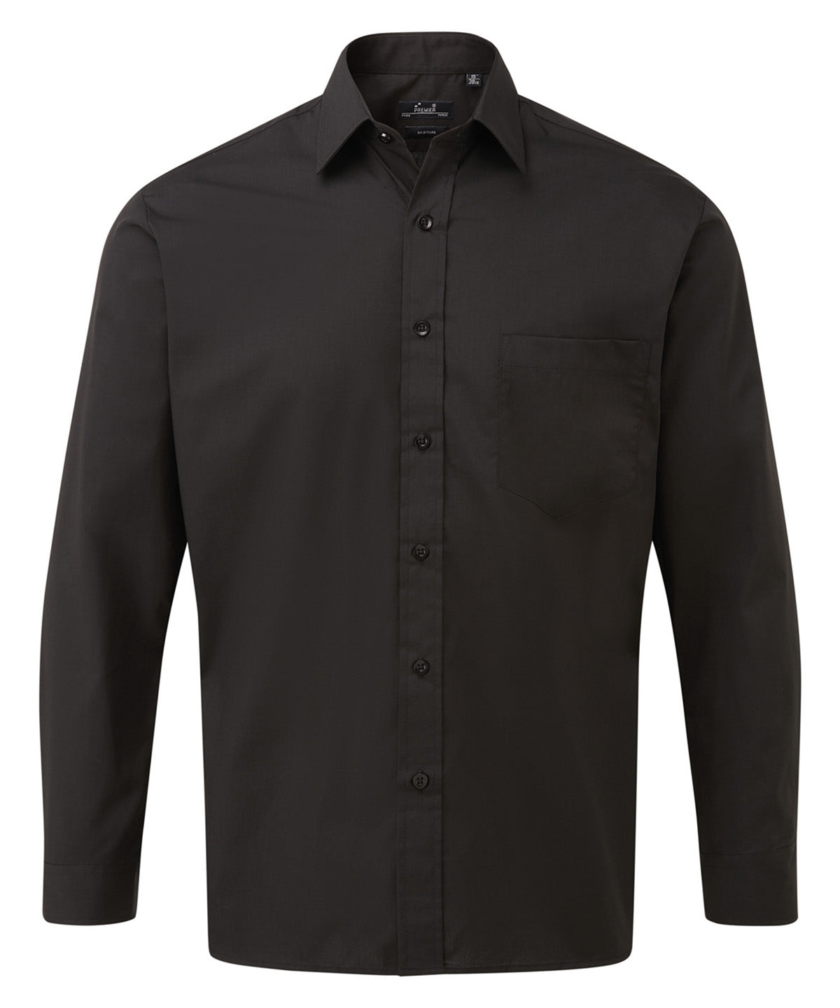 Premier - Chemise en popeline à manches longues - Noir - Ajoutez votre design/logo