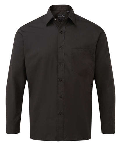 Premier - Chemise en popeline à manches longues - Noir - Ajoutez votre design/logo