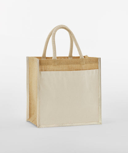 Cotton pocket natural starched jute midi tote