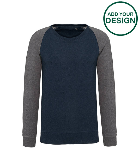 Men's two-tone organic crew neck raglan sleeve sweatshirt