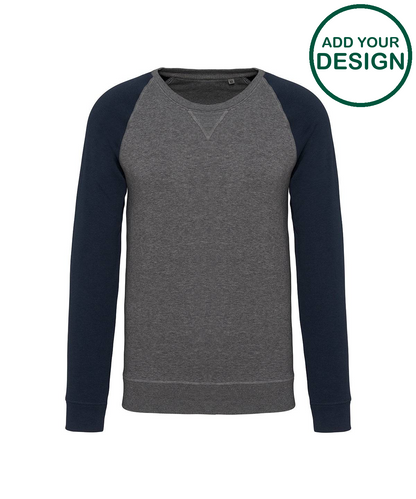 Men's two-tone organic crew neck raglan sleeve sweatshirt