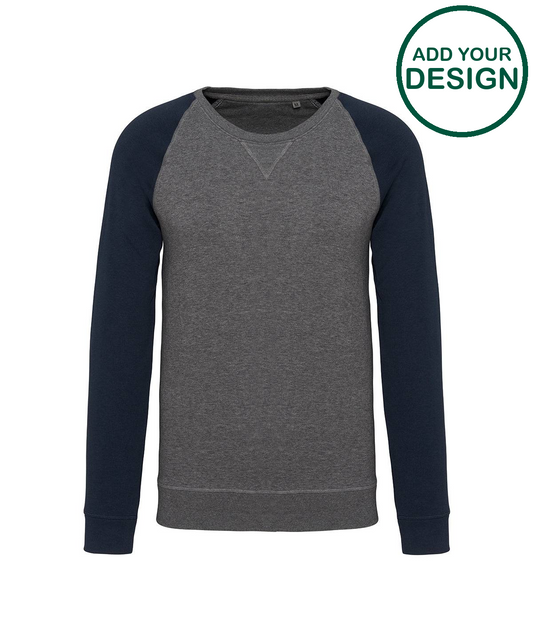 Men's two-tone organic crew neck raglan sleeve sweatshirt