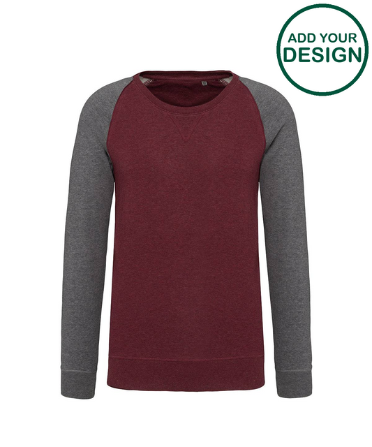Men's two-tone organic crew neck raglan sleeve sweatshirt