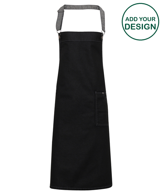 District waxed-look denim bib apron