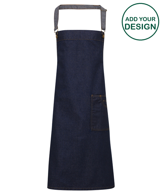District waxed-look denim bib apron