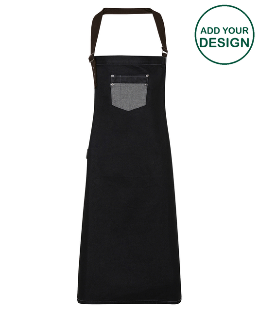 Division waxed-look denim bib apron with faux leather