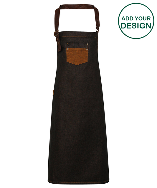 Division waxed-look denim bib apron with faux leather