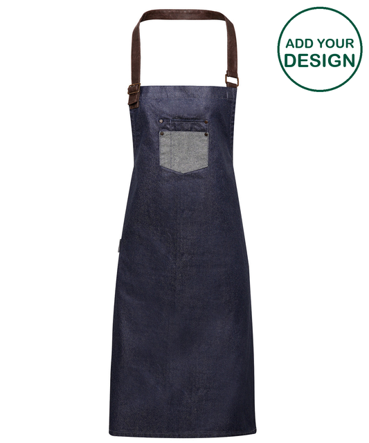 Division waxed-look denim bib apron with faux leather