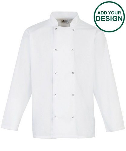 Studded front long sleeve chef's jacket