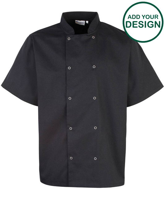 Studded front short sleeve chef's jacket