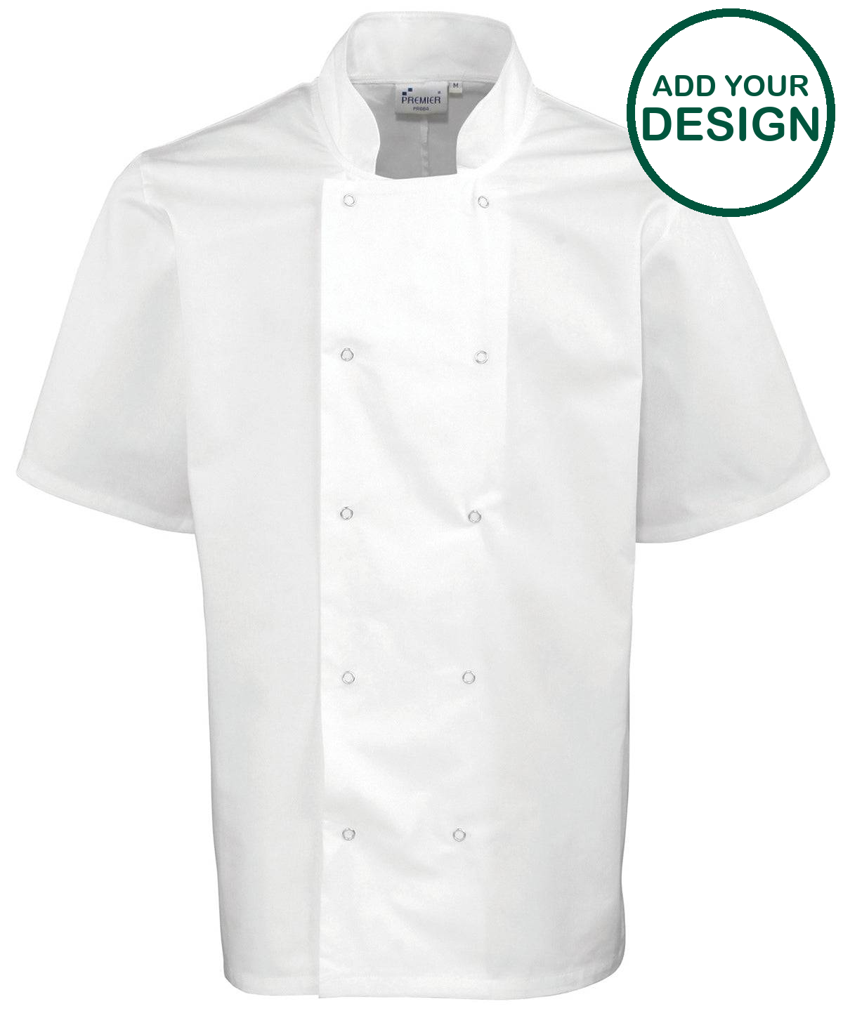 Studded front short sleeve chef's jacket