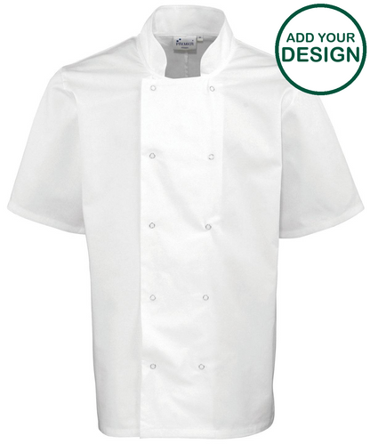 Studded front short sleeve chef's jacket