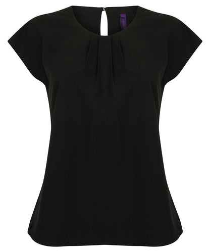 Women's pleat front short sleeve blouse