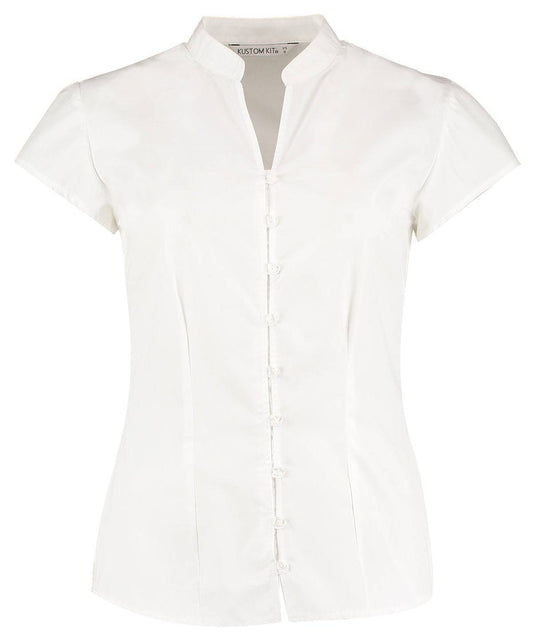 Women's continental blouse mandarin collar cap sleeve (tailored fit)