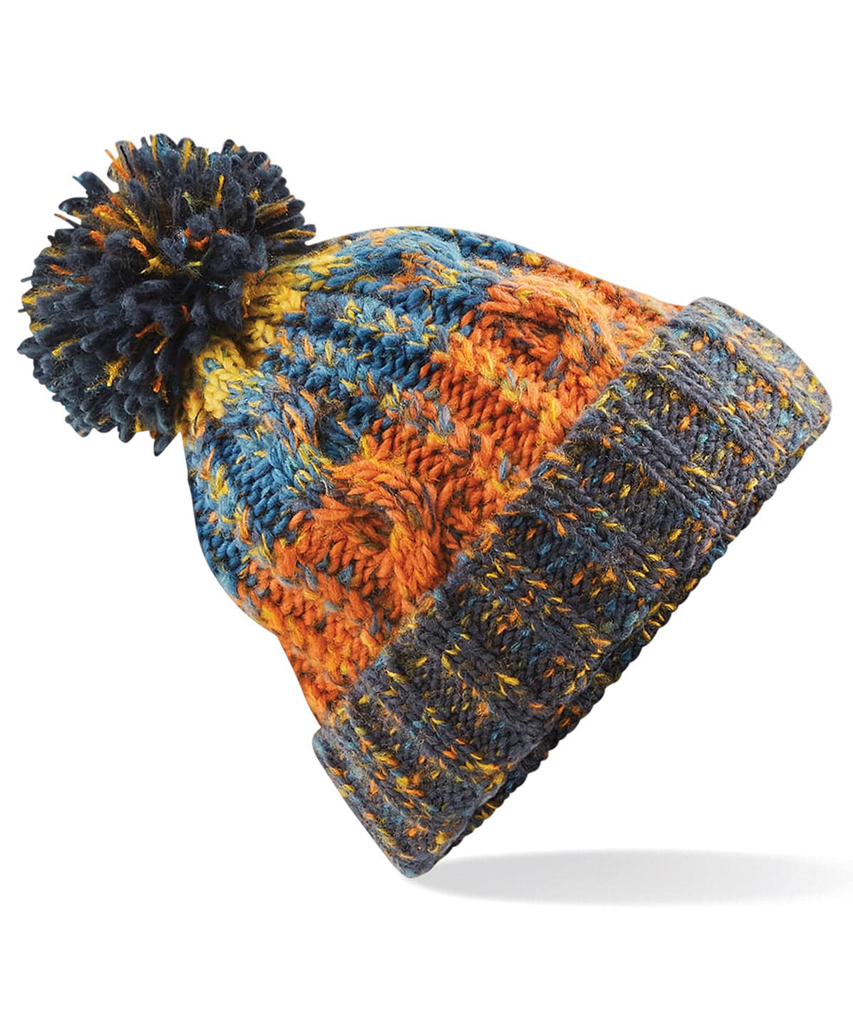 Corkscrew pom pom beanie